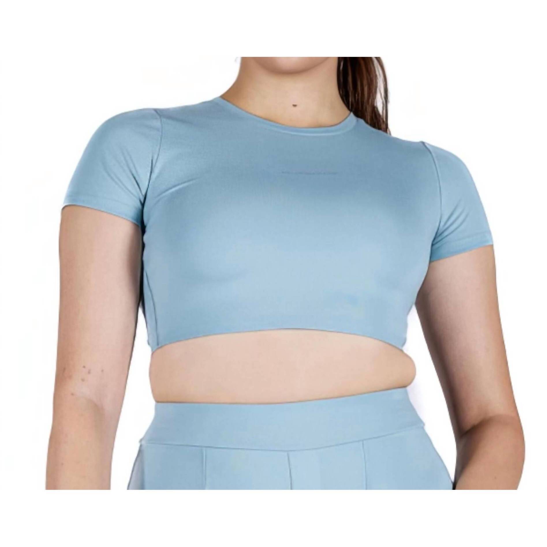 New Lovyt Breathable Cropped Tee In Stone Blue